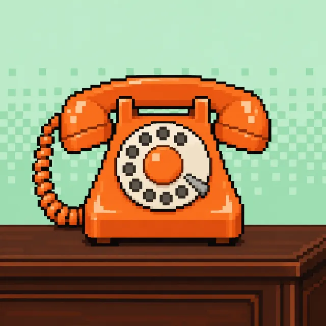 A pixel-art orange rotary telephone